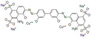 CAS 登录号：16143-79-6， [mu-[[6,6'-[(3,3'-二羟基[1,1'-联苯]-4,4'-二基)二(偶氮)]二[4-氨基-5-羟基萘-1,3-二磺酸基]]]]二铜酸四钠盐