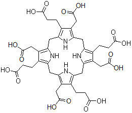 CAS 登录号:1867-62-5, 3,8,13,18-四(羧甲基)-5,10,15,20,22,24-六氢-21H,23H-卟吩-2,7,12,17-四丙酸