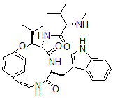 CAS 登录号：18867-84-0， (3R,4S,7S)-7beta-[(1H-吲哚-3-基)甲基]-3alpha-异丙基-4alpha-[(S)-3-甲基-2-(甲基氨基)丁酰基氨基]-2-氧杂-6,9-二氮杂双环[10.2.2]十六碳-10,12,14(1),15-四烯-5,8-二酮