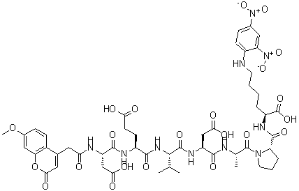CAS 登录号：189696-20-6， (2S)-6-(2,4-二硝基苯胺基)-2-[[(2S)-1-[(2S)-2-[[(2S)-4-羟基-2-[[(2S)-2-[[(2S)-5-羟基-2-[[(2S)-4-羟基-2-[[2-(7-甲氧基-2-氧代-苯并吡喃-4-基)乙酰基]氨基]-4-氧代-丁酰基]氨基]-5-氧代-戊酰]氨基]-3-甲基-丁酰基]氨基]-4-氧代-丁酰基]氨基]丙酰]吡咯烷-2-羰基]氨基]己酸