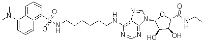 CAS 登录号：219982-12-4， (2S,3S,4R,5R)-5-(6-{[6-({[5-(二甲基氨基)-1-萘基]磺酰基}氨基)己基]氨基}-9H-嘌呤-9-基)-N-乙基-3,4-二羟基四氢-2-呋喃甲酰胺