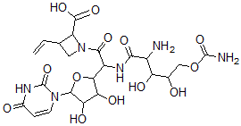 CAS#: 22886-46-0, 1-[2-[(2-Amino-5-carbamoyloxy-3,4-dihydroxypentanoyl)amino]-2-[5-(2,4-dioxopyrimidin-1-yl)-3,4-dihydroxyoxolan-2-yl]acetyl]-3-ethenylazetidine-2-carboxylic acid