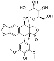 CAS 登录号：23363-35-1， 9-(beta-D-吡喃葡萄糖基氧基)-5,8,8a,9-四氢-5-(4-羟基-3,5-二甲氧基苯基)-,(5R,5aR,8aR,9S)-呋喃并[3',4':6,7]萘并[2,3-d]-1,3-二氧杂环戊烯-6(5ah)-酮