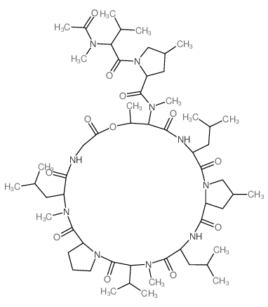 CAS 登录号：26034-16-2， N-[N-[1-[N-[N-[1-[N-[N-[1-(N-乙酰基-N-甲基-L-缬氨酰)-反式-4-甲基-L-脯氨酰]-N-甲基-L-苏氨酰]-L-亮氨酰]-反式-4-甲基-L-脯氨酰]-L-亮氨酰]-N-甲基-L-缬氨酰]-L-脯氨酰]-N-甲基-D-亮氨酰]甘氨酸-内酯