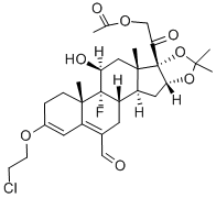 CAS 登录号：2825-60-7， (11b,16a)-21-(乙酰氧基)-3-(2-氯乙氧基)-9-氟-11-羟基-16,17-[(1-甲基乙亚基)二(氧基)]-20-氧代-孕甾-3,5-二烯-6-甲醛