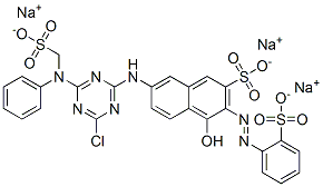 CAS 登录号：29779-17-7， 7-[[4-氯-6-[N-(磺酸基甲基)苯胺基]-1,3,5-三嗪-2-基]氨基]-4-羟基-3-[(O-磺酸基苯基)偶氮]萘-2-磺酸三钠