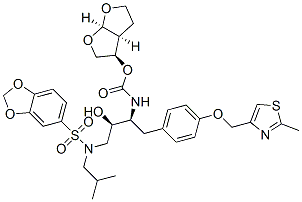 CAS 登录号：313682-08-5， [(1R,5S,6R)-2,8-二氧杂双环[3.3.0]辛-6-基] N-[(2S,3R)-4-(苯并[1,3]二氧杂环戊烯-5-基磺酰基-(2-甲基丙基)氨基)-3-羟基-1-[4-[(2-甲基-1,3-噻唑-4-基)甲氧基]苯基]丁烷-2-基]氨基甲酸酯