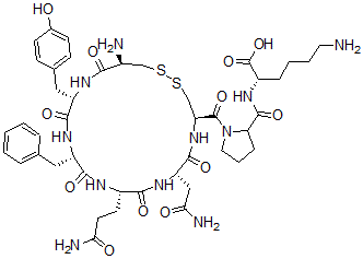 CAS#: 32472-43-8, (2S)-6-Amino-2-[[1-[(4R,7S,10S,13S,16S,19R)-19-Amino-7-(2-Amino-2-Oxoethyl)-10-(3-Amino-3-Oxopropyl)-16-[(4-Hydroxyphenyl)Methyl]-6,9,12,15,18-Pentaoxo-13-(Phenylmethyl)1,2-Dithia-5,8,11,14,17-Pentazacycloicosane-4-Carbonyl]Pyrrolidine-2-Carbonyl]Amino]Hexanoic Acid