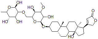CAS#: 33279-55-9, 4-[(3S,5R,10S,13R,14S,17R)-3-[(2S,5R)-3,5-Dihydroxy-4-Methoxy-6-[[(2R,5S)-2,4,5-Trihydroxy-6-Methyloxan-3-Yl]Oxymethyl]Oxan-2-Yl]Oxy-14-Hydroxy-10,13-Dimethyl-1,2,3,4,5,6,7,8,9,11,12,15,16,17-Tetradecahydrocyclopenta[a]Phenanthren-17-Yl]-5H-Furan-2-One