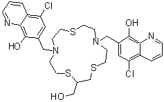 CAS 登录号：343372-31-6， 7,7'-{[2-(羟基甲基)-1,4,10-三硫杂-7,13-二氮杂环十五烷-7,13-二基]二(亚甲基)}二(5-氯-8-喹啉醇)