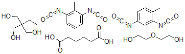 CAS 登录号：34557-94-3， 己二酸与1,3-二异氰酸-2-甲基苯,2,4-二异氰酸-1-甲基苯,2-乙基-2-(羟基甲基)-1,3-丙烷二醇和2,2'-氧基二(乙醇)的聚合物