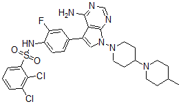 CAS#: 364354-34-7, N-[4-[4-Amino-7-(4-methyl[1,4'-bipiperidin]-1'-yl)-7H-pyrrolo[2,3-d]pyrimidin-5-yl]-2-fluorophenyl]-2,3-dichloro-Benzenesulfonamide