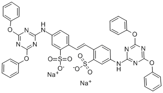 CAS 登录号：3654-76-0， 2,2'-(1,2-乙烯二基)二[5-[(4,6-二苯氧基-1,3,5-三嗪-2-基)氨基]-苯磺酸二钠盐