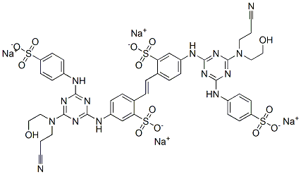 CAS#: 37515-76-7, Tetrasodium 5-[[4-(2-Cyanoethyl-(2-Hydroxyethyl)Amino)-6-[(4-Sulfonatophenyl)Amino]-1,3,5-Triazin-2-Yl]Amino]-2-[(E)-2-[4-[[4-(2-Cyanoethyl-(2-Hydroxyethyl)Amino)-6-[(4-Sulfonatophenyl)Amino]-1,3,5-Triazin-2-Yl]Amino]-2-Sulfonatophenyl]Ethenyl]Benzenesulfonate