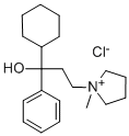 CAS 登录号：3818-88-0， 1-环己基-3-(1-甲基吡咯烷-1-鎓-1-基)-1-苯基丙烷-1-醇氯化物