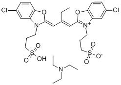 CAS#: 39201-42-8, Hydrogen 5-chloro-2-(3-(5-chloro-3-(3-sulphonatopropyl)-3H-benzoxazol-2-ylidene)-2-ethylprop-1-enyl)-3-(3-sulphonatopropyl)benzoxazolium, compound with triethylamine (1:1)