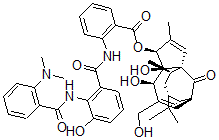 CAS 登录号：49620-09-9， 2-((2-((2-(二甲基氨基)苯甲酰基)氨基)-3-羟基苯甲酰基)氨基)-苯甲酸 1a,2,5,5a,6,9,10,10alpha-八氢-5,5alpha-二羟基-4-(羟基甲基)-1,1,7,9-四甲基-11-氧代-1H-2,8alpha-甲桥环戊并(a)环丙并[e]环癸烯-6-基酯