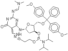 CAS#: 500891-26-9, 1-{5-O-[Bis(4-Methoxyphenyl)(Phenyl)Methyl]-3-O-[(2-Cyanoethoxy)(Diisopropylamino)Phosphino]-2-Deoxy-beta-D-Erythro-Pentofuranosyl}-6-{(E)-[(Dimethylamino)Methylene]Amino}-1,2-Dihydro-4H-Pyrazolo[3,4- D]Pyrimidin-4-One