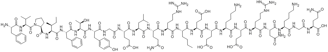 CAS 登录号:50881-15-7, 苯丙氨酰-缬氨酰-脯氨酰-异亮氨酰-苯丙氨酰-苏氨酰-酪氨酰-甘氨酰-谷氨酰-亮氨酰-谷氨酰胺酰-精氨酰-正亮氨酰-谷氨酰-谷氨酰-赖氨酰-谷氨酰-精氨酰-天冬氨酰胺酰-赖氨酰-甘氨酰-谷氨酰胺酸