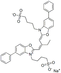 CAS#: 53841-35-3, Hydrogen 5-Phenyl-2-[2-[[5-Phenyl-3-(4-Sulphonatobutyl)-3H-Benzoxazol-2-Ylidene]Methyl]But-1-Enyl]-3-(4-Sulphonatobutyl)Benzoxazolium, Monosodium Salt