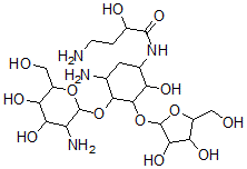CAS#: 54333-82-3, 4-O-(2-Amino-2-Deoxy-alpha-D-Glucopyranosyl)-5-O-beta-D-Xylofuranosyl-N-[(S)-4-Amino-2-Hydroxybutyryl]-2-Deoxy-D-Streptamine
