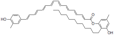 CAS 登录号：54363-90-5， 17-(4-羟基-3-甲基苯基)-2,4,6,8,10,12,14,16-十七碳八烯酸 [2-十二烷基-3-羟基-5-甲基苯基]酯