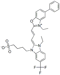 CAS 登录号：55811-27-3， 3-乙基-2-[3-[1-乙基-1,3-二氢-3-(4-磺酸基丁基)-5-(三氟甲基)-2H-苯并咪唑-2-亚基]丙-1-烯基]-5-苯基苯并恶唑鎓