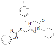 CAS 登录号：606098-47-9， 2-(2-苯并恶唑基硫基)-N-[2-(环己基氨基)-2-氧代乙基]-N-[(4-甲基苯基)甲基]-乙酰胺