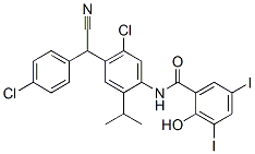 CAS 登录号：61438-63-9， N-[5-氯-4-[(4-氯苯基)氰基甲基]-2-(异丙基)苯基]-2-羟基-3,5-二碘苯甲酰胺