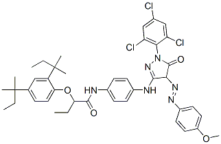 CAS#: 63059-51-8, 2-[2,4-Bis(1,1-Dimethylpropyl)Phenoxy]-N-[4-[[[4,5-Dihydro-4-[(4-Methoxyphenyl)Azo]-5-Oxo-1-(2,4,6-Trichlorophenyl)-1H-Pyrazol]-3-Yl]Amino]Phenyl]Butanamide