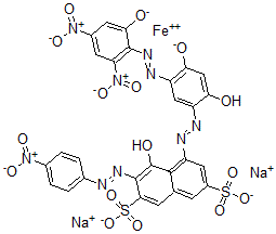 CAS#: 63600-31-7, Disodium [5-[[2,4-Dihydroxy-5-[(2- Hydroxy-4,6-Dinitrophenyl)Azo]Phenyl]Azo]-4-Hydroxy -3-[(4-Nitrophenyl)Azo]-2,7-Naphthalenedisulfonate O(4-)]-Ferrate(2-) 