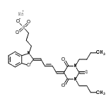 CAS 登录号：63834-57-1， 钠3-[(2Z)-2-[(2E)-4-(1,3-二丁基-4,6-二氧代-2-噻吩基氧代四氢-5(2H)-嘧啶基亚基)-2-丁烯-1-亚基]-1,3-苯并恶唑-3(2H)-基]-1-丙烷磺酸酯