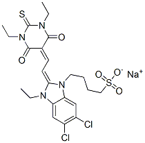 CAS 登录号：65294-03-3， 5,6-二氯-2-[(1,3-二乙基四氢-4,6-二氧代-2-硫代-(2H)-嘧啶-5-亚基)亚乙基]-3-乙基-2,3-二氢-1H-苯并咪唑-1-丁烷磺酸钠