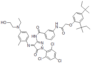 CAS#: 65749-37-3, 2-(2,4-Di-Tert-Pentylphenoxy)-3'-[[1-(2,4,6-Trichlorophenyl)-4-[[4-[Ethyl(2-Hydroxyethyl) Amino]-2-Methylphenyl]Imino]-5-Oxo-2-Pyrazolin-3-Yl]Carbamoyl]Acetanilide