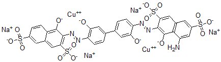 CAS#: 68140-36-3, [3-[5-Amino-3-[[3,3'-Dihydroxy- 4'-[(2-Hydroxy-3,6-Disulfo-1-Naphthalenyl )Azo][1,1'-Biphenyl]-4-Yl]Azo]-4-Hydroxy-2,7-Naphthalenedisulfonato(8-)]]Di-Cuprate(4-) Tetrasodium