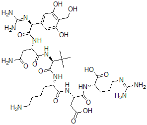 CAS 登录号：69280-91-7， (2S)-2-[[(2S)-2-[[(2S)-6-氨基-2-[[(2S)-2-[[(2S)-3-氨基甲酰-2-[[(2S)-2-(二氨基亚甲基氨基)-2-[3,5-二羟基-4-(羟基甲基)苯基]乙酰基]氨基]丙酰]氨基]-3,3-二甲基-丁酰基]氨基]己酰]氨基]-3-羧基-丙酰]氨基]-5-(二氨基亚甲基氨基)戊酸