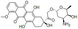 CAS 登录号：69804-35-9， (R)-8-(((3-氨基-2,3,6-三脱氧-alpha-L-来苏-己糖吡喃糖苷)氧基)乙酰基)-7,8,9,10-四氢-6,8,11-三羟基-1-甲氧基-5,12-并四苯醌