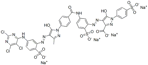 CAS#: 70210-12-7, 5-Hydroxy-4-[[5-[[4-[5-Hydroxy-3-Methyl-4-[[2-Sulfo-5-[(2,5,6-Trichloro-4-Pyrimidinyl)Amino]Phenyl]Azo]-1H-Pyrazol-1-Yl]Benzoyl]Amino]-2-Sulfophenyl]Azo]-1-(4-Sulfophenyl)-1H-Pyrazole-3-Carboxylic Acid Tetrasodium Salt