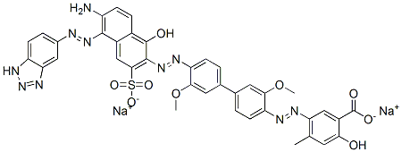 CAS 登录号：70210-28-5， 5-[[4'-[[6-氨基-5-(1H-苯并三唑-5-基偶氮)-1-羟基-3-磺基-2-萘基]偶氮]-3,3'-二甲氧基[1,1'-联苯]-4-基]偶氮]-2-羟基-4-甲基-苯甲酸二钠盐