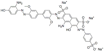 CAS#: 70632-08-5, Trisodium 4-Amino-3-[[4'-[(2-Amino-4-Hydroxyphenyl)Azo]-3,3'-Dimethoxy[1,1'-Biphenyl]-4-Yl]Azo]-5-Hydroxy-6-[(4-Sulphonatophenyl)Azo]Naphthalene-2,7-Disulphonate