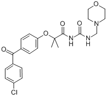 CAS 登录号:70970-56-8, 1-(2-(对(对氯苯甲酰基)苯氧基)-2-甲基丙酰基)-3-(吗啉基甲基)-脲