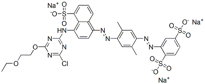 CAS 登录号：71033-20-0， 2-[[4-[[4-[[4-氯-6-(2-乙氧基乙氧基)-1,3,5-三嗪-2-基]氨基]-5-磺酸基-1-萘基]偶氮]-2,5-二甲基苯基]偶氮]苯-1,4-二磺酸三钠