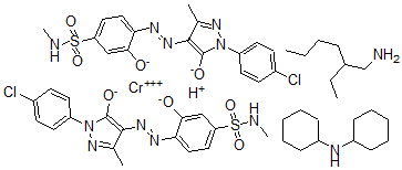 CAS#: 71076-98-7, Bis[4-[[1-(3-Chlorophenyl)-4,5-Dihydro-3-Methyl-5-Oxo-1H-Pyrazol-4-Yl]Azo]-3-Hydroxy-N-Methylbenzenesulfonamido(2-)]-Chromate(1-) Compds. With N-Cyclohexylcyclohexanamine And 2-Ethyl-1-Hexanamine