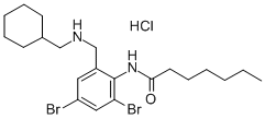 CAS 登录号：71420-34-3， N-(2,4-二溴-6-((环己基甲基氨基)甲基)苯基)-庚酰胺单盐酸盐