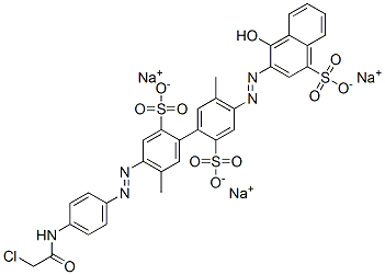 CAS#: 71720-94-0, Trisodium 4-[[4-[(Chloroacetyl)Amino]Phenyl]Azo]-4'-[(1-Hydroxy-4-Sulphonato-2-Naphthyl)Azo]-5,5'-Dimethyl[1,1'-Biphenyl]-2,2'-Disulphonate