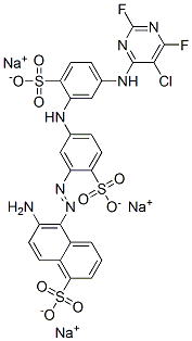 CAS 登录号：72152-51-3， 三钠6-氨基-5-[5-[[5-[(5-氯-2,6-二氟嘧啶-4-基)氨基]-2-磺酸苯基]氨基]-2-磺酸苯基]偶氮萘-1-磺酸盐