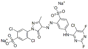 CAS#: 72379-41-0, Disodium 2,5-Dichloro-4-[4-[5-[(5-Chloro-2,6-Difluoropyrimidin-4-Yl)Amino]-2-Sulfonatophenyl]Diazenyl-3-Methyl-5-Oxo-4H-Pyrazol-1-Yl]Benzenesulfonate