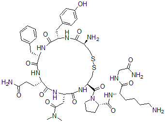 CAS#: 72449-67-3, (2S)-N-[(2S)-6-Amino-1-[(2-Amino-2-Oxoethyl)Amino]-1-Oxohexan-2-Yl]-1-[(4R,7S,10S,13S,16S,19R)-19-Amino-10-(3-Amino-3-Oxopropyl)-7-(2-Dimethylamino-2-Oxoethyl)-16-[(4-Hydroxyphenyl)Methyl]-6,9,12,15,18-Pentaoxo-13-(Phenylmethyl)1,2-Dithia-5,8,11,14,17-Pentazacycloicosane-4-Carbonyl]Pyrrolidine-2-Carboxamide