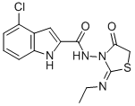 CAS 登录号:72549-07-6, 4-氯-N-(2-乙基亚胺-4-氧代-1,3-噻唑烷-3-基)-1H-吲哚-2-甲酰胺