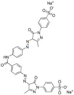 CAS 登录号：72829-13-1， 二钠4-[3-甲基-4-[4-[[4-[[3-甲基-5-氧代-1-(4-磺酸苯基)-4H-吡唑-4-基]偶氮]苯甲酰基]氨基]苯基]偶氮-5-氧代-4H-吡唑-1-基]苯磺酸盐